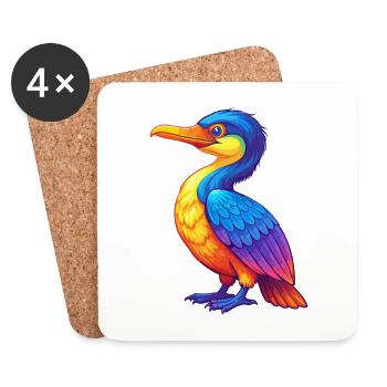 Cormoran coloré Kawaii personnage de dessin animé oiseau - Dessous de verre (lot de 4) - blanc - Devant