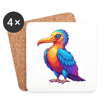 Frégate oiseau coloré Kawaii dessin animé Personnage oiseau - Dessous de verre (lot de 4) - blanc - Devant