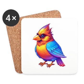 Cardinal Colorful Kawaii Cartoon Character Bird - Coasters (set of 4) - white - Front