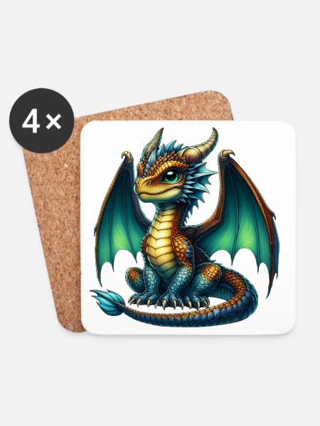 Drache - Untersetzer (4er-Set) - Weiß