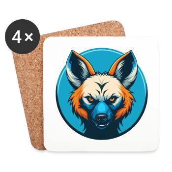 Aardwolf Mignon Kawaii Dessin animé Animal Animal Logo - Dessous de verre (lot de 4) - blanc - Devant