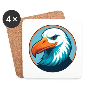 Albatross Cute Kawaii Cartoon Animal Pet Logo - Coasters (set of 4) - white - Front