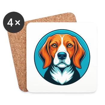 Beagle chien mignon Kawaii dessin animé animal animal Logo - Dessous de verre (lot de 4) - blanc - Devant