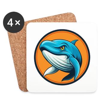 Blue whale Cute Kawaii Cartoon Animal Pet Logo - Coasters (set of 4) - white - Front