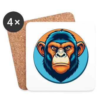 Bonobo Cute Kawaii Cartoon Clipart Animal Pet Logo - Coasters (set of 4) - white - Front
