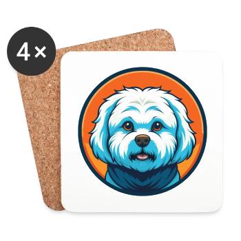 Bichon frisé chien mignon Kawaii dessin animé Animal Logo - Dessous de verre (lot de 4) - blanc - Devant