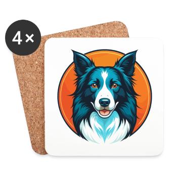 Border Collie Dog Cute Kawaii Cartoon Animal Logo - Coasters (set of 4) - white - Front