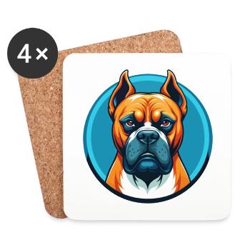 Boxer chien mignon Kawaii dessin animé animal animal logo - Dessous de verre (lot de 4) - blanc - Devant