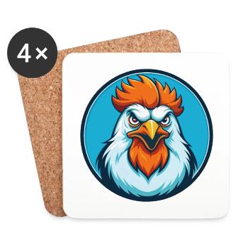poulet mignon drôle Kawaii dessin animé animal animal logo - Dessous de verre (lot de 4) - blanc - Devant
