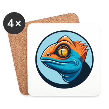 Chameleon Cute Kawaii Cartoon Animal Pet Logo - Coasters (set of 4) - white - Front