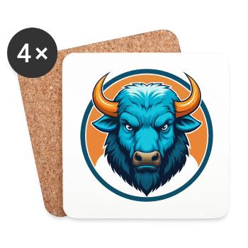 Bison mignon kawaii dessin animé Clipart Animal Pet Logo - Dessous de verre (lot de 4) - blanc - Devant