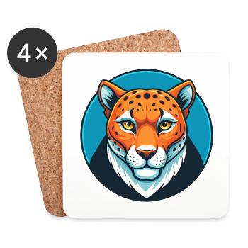Guépard mignon drôle kawaii dessin animé animal animal logo - Dessous de verre (lot de 4) - blanc - Devant