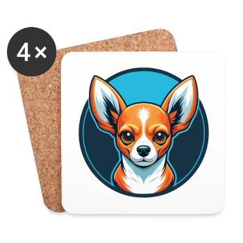 Chihuahua Dog Cute Kawaii Cartoon Animal Pet Logo - Coasters (set of 4) - white - Front