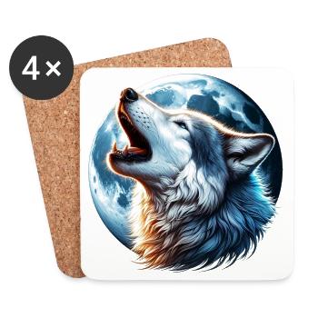 Wolf howls at the full moon - Coasters (set of 4) - white - Front