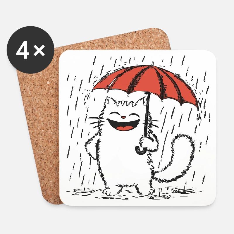 Glückliche Katze unter Regen - Untersetzer (4er-Set) - Weiß