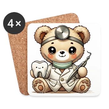 Peluche Teddy Dentiste avec Dent Mignonne - Dessous de verre (lot de 4) - blanc - Devant