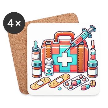 Detailed pharmacy fabric, symbol of safety - Coasters (set of 4) - white - Front