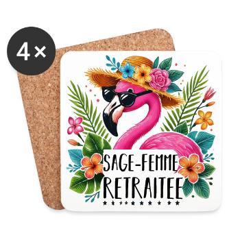 Sage-femme retraitée cadeau retraite flamant rose - Dessous de verre (lot de 4) - blanc - Devant