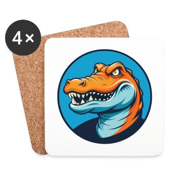 crocodile mignon kawaii dessin animé animal animal de compagnie logo - Dessous de verre (lot de 4) - blanc - Devant