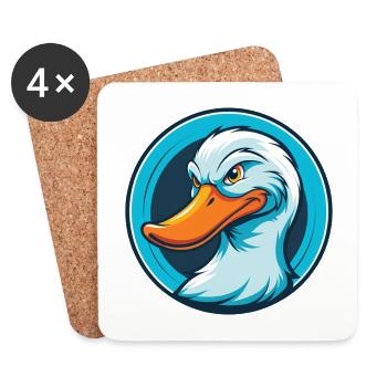 canard mignon kawaii dessin animé clipart animal animal logo - Dessous de verre (lot de 4) - blanc - Devant