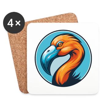Flamingo Cute Kawaii Cartoon Animal Pet Logo - Coasters (set of 4) - white - Front