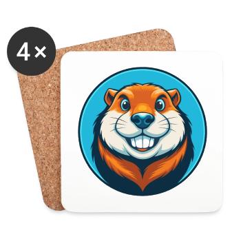 Gopher mignon kawaii dessin animé clipart animal de compagnie logo - Dessous de verre (lot de 4) - blanc - Devant