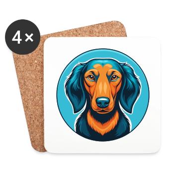 Dachshund Dog Cute Kawaii Cartoon Animal Pet Logo - Coasters (set of 4) - white - Front