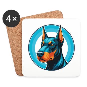 Dobermann chien mignon kawaii dessin animé animal de compagnie logo - Dessous de verre (lot de 4) - blanc - Devant