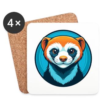 Ferret Cute Kawaii Cartoon Clipart Animal Pet Logo - Coasters (set of 4) - white - Front