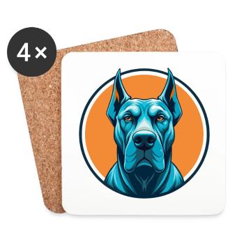 Dogue Allemand Chien Mignon Kawaii Dessin Animé Animal Animal Logo De Compagnie - Dessous de verre (lot de 4) - blanc - Devant