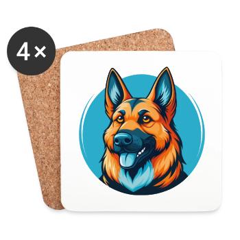 Berger allemand chien mignon Kawaii dessin animé logo pour animaux de compagnie - Dessous de verre (lot de 4) - blanc - Devant