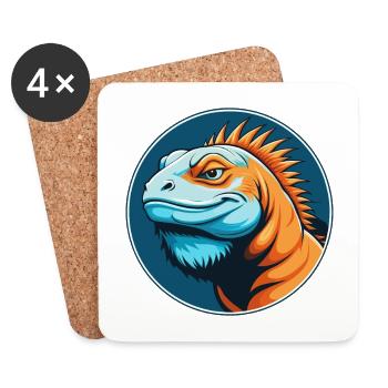 Iguana Cute Kawaii Cartoon Clipart Animal Pet Logo - Coasters (set of 4) - white - Front