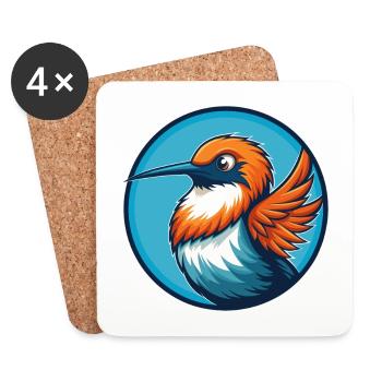 Hummingbird Cute Kawaii Cartoon Animal Pet Logo - Coasters (set of 4) - white - Front