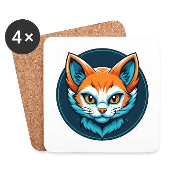 Kitten Cute Kawaii Cartoon Clipart Animal Pet Logo - Coasters (set of 4) - white - Front