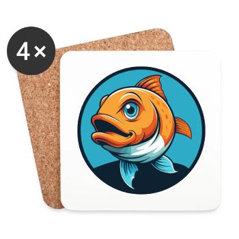 Poisson mignon Kawaii dessin animé Clipart Animal Animal Pet Logo - Dessous de verre (lot de 4) - blanc - Devant