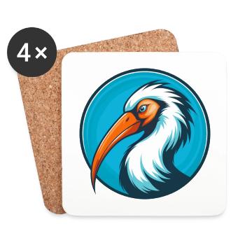 ibis mignon kawaii dessin animé clipart animal animal logo - Dessous de verre (lot de 4) - blanc - Devant