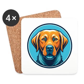 Labrador retriever chien Kawaii dessin animé logo pour animaux de compagnie - Dessous de verre (lot de 4) - blanc - Devant