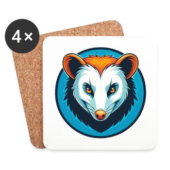 Opossum mignon drôle Kawaii dessin animé animal de compagnie logo - Dessous de verre (lot de 4) - blanc - Devant