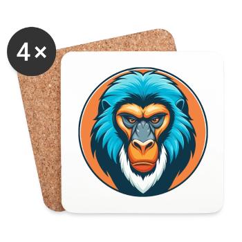 Mandrill mignon Kawaii dessin animé Animal Animal Pet Logo - Dessous de verre (lot de 4) - blanc - Devant
