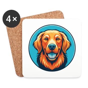Golden Retriever Hund Niedliches Kawaii Cartoon Haustier Logo - Untersetzer (4er-Set) - Weiß - Vorne