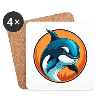 Orca Niedliche Kawaii Cartoon Clipart Tier Haustier Logo - Untersetzer (4er-Set) - Weiß - Vorne
