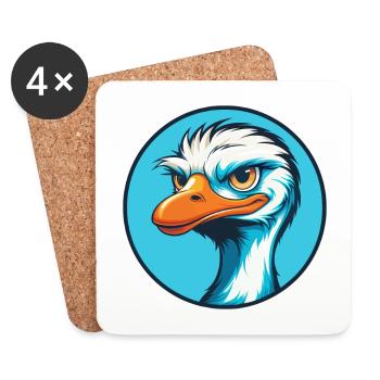 Ostrich Cute Funny Kawaii Cartoon Animal Pet Logo - Coasters (set of 4) - white - Front