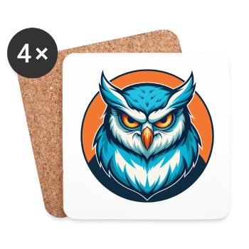Owl Cute Kawaii Cartoon Clipart Animal Pet Logo - Coasters (set of 4) - white - Front