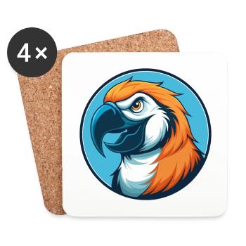 Parrot Cute Kawaii Cartoon Clipart Animal Pet Logo - Coasters (set of 4) - white - Front