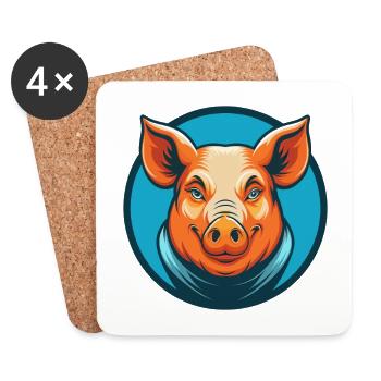 Schwein Niedlich Kawaii Cartoon Clipart Tier Haustier Logo - Untersetzer (4er-Set) - Weiß - Vorne