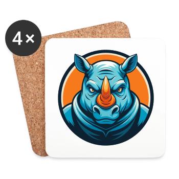 Rhino Niedlich Kawaii Cartoon Clipart Tier Haustier Logo - Untersetzer (4er-Set) - Weiß - Vorne