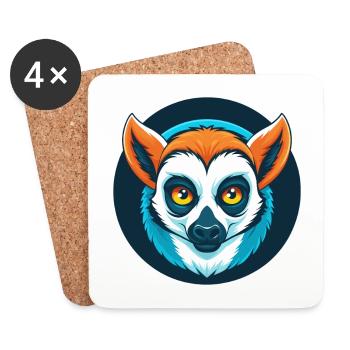 Lemur Cute Kawaii Cartoon Clipart Animal Pet Logo - Coasters (set of 4) - white - Front