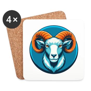 Ram Niedliche Kawaii Cartoon Clipart Tier Haustier Logo - Untersetzer (4er-Set) - Weiß - Vorne
