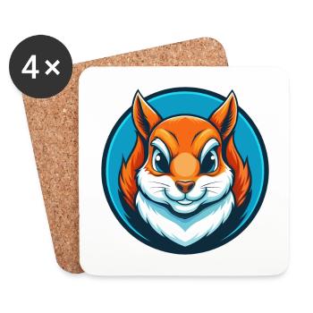 Squirrel Cute Kawaii Cartoon Animal Pet Logo - Coasters (set of 4) - white - Front