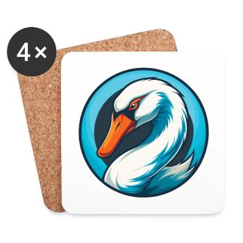 cygne mignon kawaii dessin animé clipart animal animal logo - Dessous de verre (lot de 4) - blanc - Devant